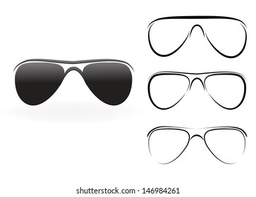 Set of modern glasses and sunglasses, vector illustration isolated on white background 