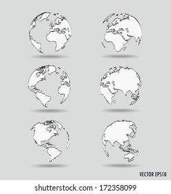 Conjunto de concepto de dibujo del globo terráqueo moderno. Ilustración vectorial.