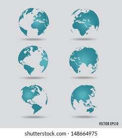 Set of modern globes. Vector Illustration.