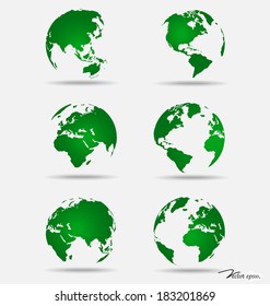 Set of modern globes. Vector Illustration.