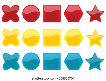 set of modern glossy buttons, various shapes and colors isolated on white background, modern vector concept usable for web site