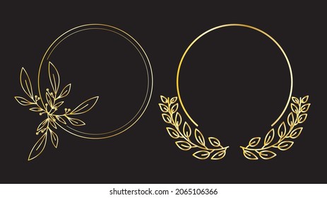 Set Modern golden flower frame , isolated on black background. Vector Illustration EPS 10