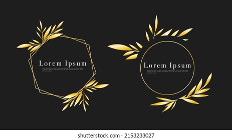 Set Modern golden flower frame , isolated on black background. Vector Illustration EPS 10