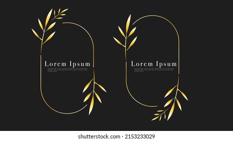 Set Modern Golden Flower Frame , einzeln auf schwarzem Hintergrund. Vektorgrafik EPS10