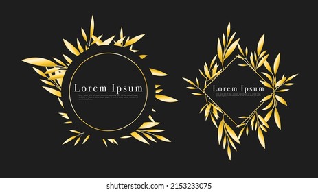 Set Modern golden flower frame , isolated on black background. Vector Illustration EPS 10