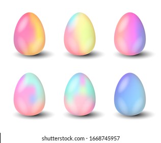 Set modern gradient 3d Easter eggs isolated vector illustration  Blue  yellow  pink gradient painted eggs 