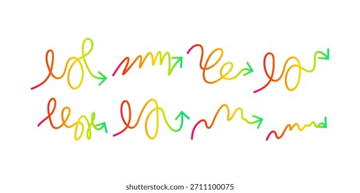 Conjunto de flechas degradadas modernas con estilo de línea abstracta colorida que forma Elementos brillantes de dirección del arco iris ideales para infografías de iconos de negocios y diseños creativos