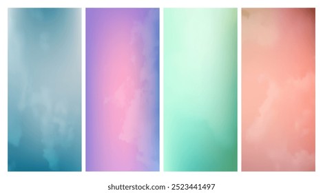 Conjunto de planos de fundo gradientes modernos com nuvens. Fundo de apresentação abstrata brilhante. Ilustração vetorial