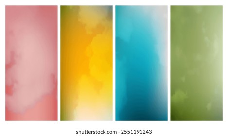 Set of modern gradient backgrounds with clouds. Bright abstract presentation backdrop. Vector illustration