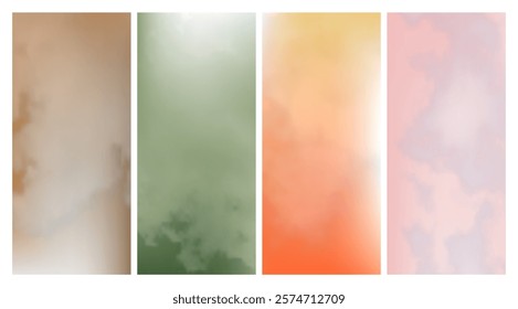 Set of modern gradient backgrounds with clouds. Bright abstract presentation backdrop. Vector illustration