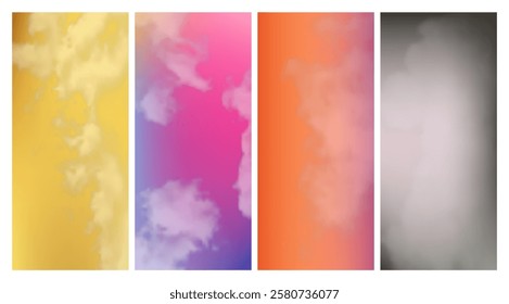 Set of modern gradient backgrounds with clouds. Bright abstract presentation backdrop. Vector illustration