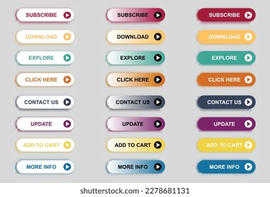 Set of modern gradient buttons in light background for website and ui design. Collection gradient buttons vector icon