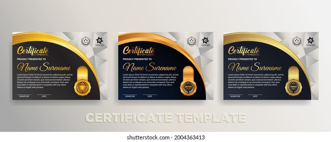 Set modern gradient color certificate template design. Certificate of Achievement with a gold badge. Vector Templates