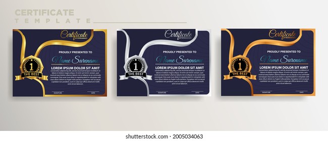 Set modern gradient color certificate template design. Certificate of Achievement with a gold badge. Vector Templates