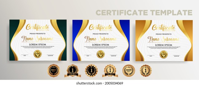 Set modern gradient color certificate template design. Certificate of Achievement with a gold badge. Vector Templates