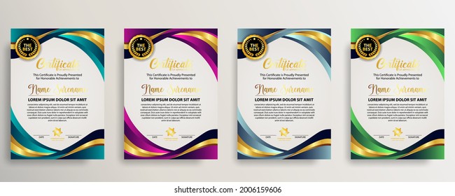 Set modern gradient color certificate template design. Certificate of Achievement with a gold badge. Vector Templates