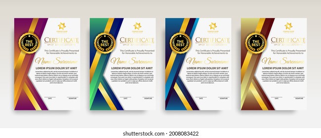 Set modern gradient color certificate template design. Certificate of Achievement with a gold badge. Vector Templates