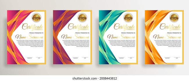 Set modern gradient color certificate template design. Certificate of Achievement with a gold badge. Vector Templates