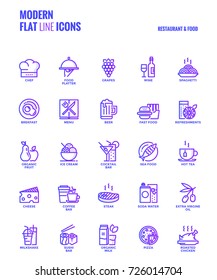 Set of Modern Gradient flat line Restaurant and Food icons suitable for mobile concepts, web application, printed media and infographics projects. Vector Illustration