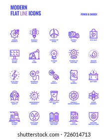 Set of Modern Gradient flat line Power and Energy icons suitable for mobile concepts, web application, printed media and infographics projects. Vector Illustration