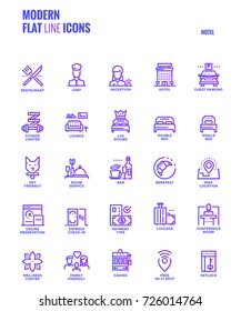 Set of Modern Gradient flat line Hotel services icons suitable for mobile concepts, web application, printed media and infographics projects. Vector Illustration