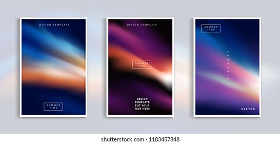 Establezca degradados modernos en plantillas abstractas de fondo borrosas de la puesta de sol y el amanecer del mar. Fondo borroso cuadrado - nubes cielo. diseño vectorial.