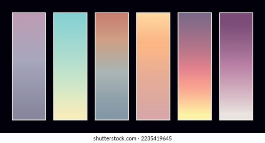 Set modern gradients in abstract sunset and sunrise sea blurred background templates. Square blurred background - sky clouds,nature.