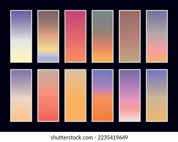 Set modern gradients in abstract sunset and sunrise sea blurred background templates. Square blurred background - sky clouds,nature.