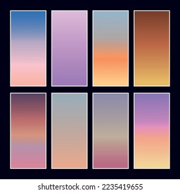 Set modern gradients in abstract sunset and sunrise sea blurred background templates. Square blurred background - sky clouds,nature.