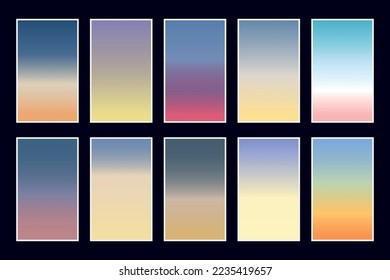 Set modern gradients in abstract sunset and sunrise sea blurred background templates. Square blurred background - sky clouds,nature.