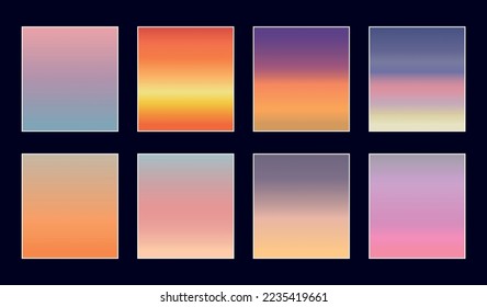 Set modern gradients in abstract sunset and sunrise sea blurred background templates. Square blurred background - sky clouds,nature.