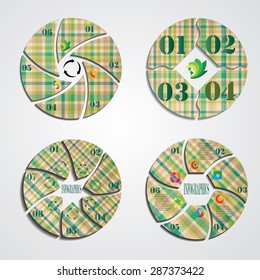 Set of Modern Green Colored Geometric Overlapping Striped Circles. 