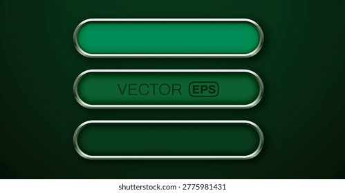 Set of modern green metallic glossy buttons for user interface. Elegant web navigation design. Vector illustration