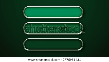 Set of modern green metallic glossy buttons for user interface. Elegant web navigation design. Vector illustration