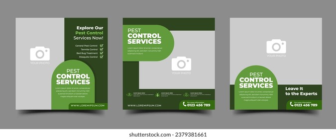 Set of modern green social media post template for pest control promotion