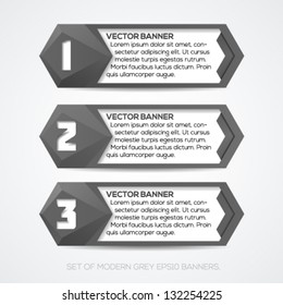 Set of modern grey banners with numbers for your business. Vector illustration.