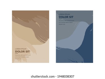 set of modern grunge brush design templates, invitation, banner, art vector cards design in pastel shades. Blue and brown colors with vertical layout.  