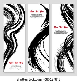 Set of modern grunge style banner. Stamp for calligraphy. Black ink brush stroke set vector illustration