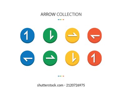 Set of modern half arrow pointer web icon. Symbol for your web site design, app, UI. This design use arrow symbol. Elements with 4 colors circle shape. 