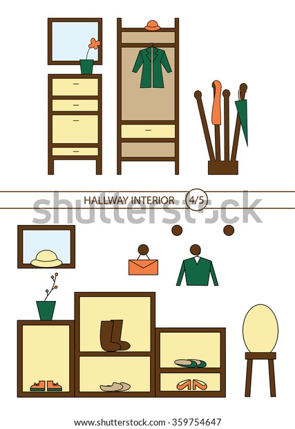 Set Modern Hallway Interiors Wardrobe Mirror Stock Vector Royalty