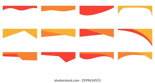 set of modern header designs featuring vibrant red and orange gradients with wave and geometric shapes. Ideal for banners, websites, and social media graphics.