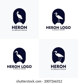 Set of modern heron logo silhouette style