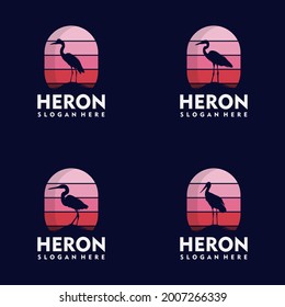 Conjunto de estilo moderno de silueta de logotipo de garza