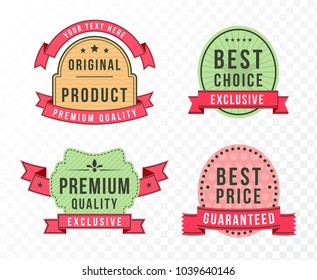 Set of Modern High Quality Labels with Ribbons on Transparent  Background . Vector Isolated Illustration