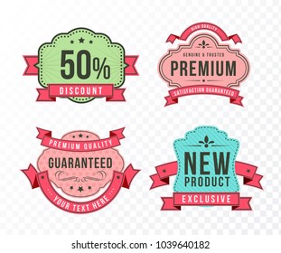 Set of Modern High Quality Labels with Ribbons on Transparent  Background . Vector Isolated Illustration