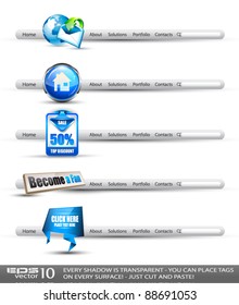Set of modern high tech style search banners and web headers with various label tags for your text. Shadows are all transparent so you can place it on every surface.