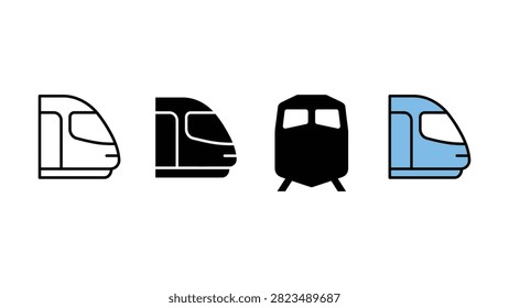 Set of modern highspeed train engine icons in various graphic styles