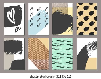 Set of  Modern Hipster  hand drawn Background. Made with Ink. Creative Unusual Retro Patterns for Placards, Invitation, Posters, Flyers and Banner Designs.