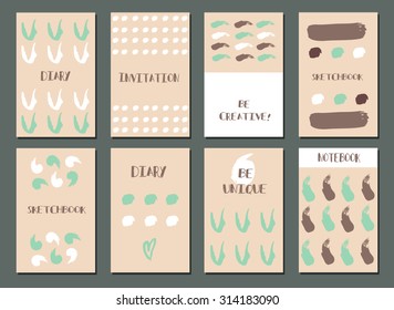Set of  Modern Hipster  hand drawn Background. Made with Ink. Creative Unusual Retro Patterns for Placards, Invitation, Posters, Flyers and Banner Designs.