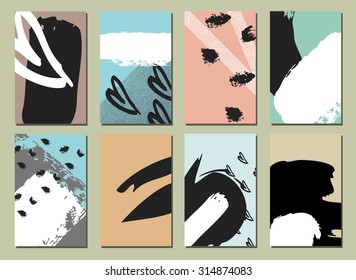 Set of  Modern Hipster  hand drawn Background. Made with Ink. Creative Unusual Retro Patterns for Placards, Invitation, Posters, Flyers and Banner Designs.